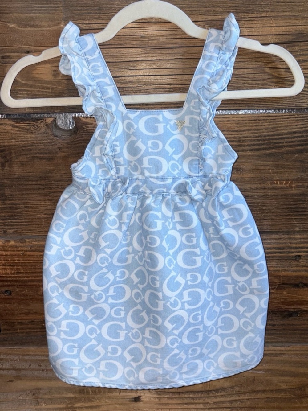 Light Blue Guess Kids Ruffle Strap Dress